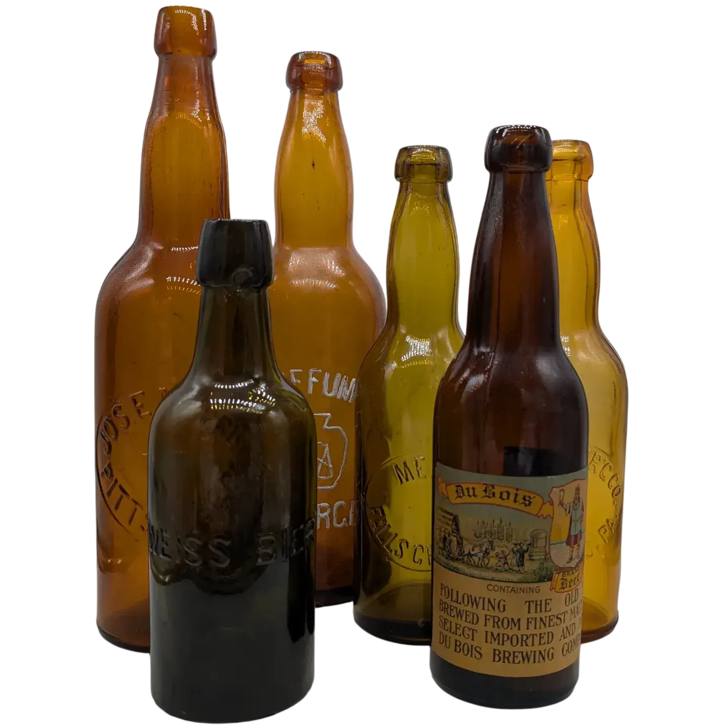 A Mixed Group of Six Antique, Brown and Yellowish Beer and Brewery Bottles.