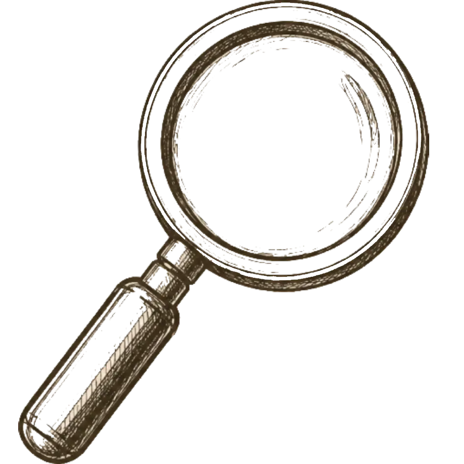 A Brownish Beige Magnifying Glass Icon Signifying the "Inspection" Step of the Antique Bottlebabe Antique Bottle Buying Process.