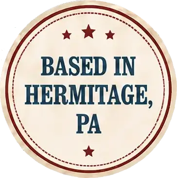 Based in Hermitage, PA Red, White, and Blue Stamp Resembling Where Antique Bottlebabe is Based Out Of.