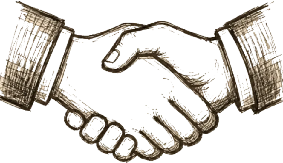 A Brownish Beige Handshake Icon Signifying the "Closing the Deal" Step of the Antique Bottlebabe Antique Bottle Buying Process.